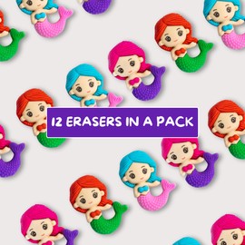 Toyseum 12 x Mermaid Erasers, Bright Multi-Coloured Rubbers for Party Favours, Fun and Pretty Party Bag Fillers for Girls Party Bags and Mermaid Stationery Toys, Pack of 12