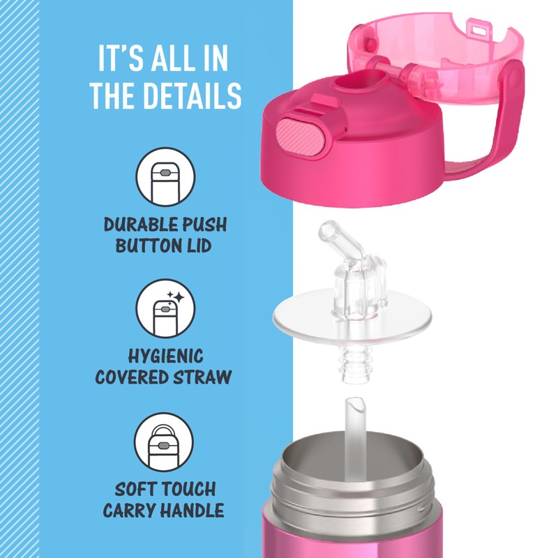 THERMOS FUNTAINER 14 Ounce Stainless Steel Vacuum Insulated Bottle, Pink