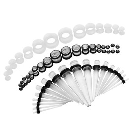 CABBE KALLO 50pcs Ear Stretching Kit Silicone Tunnels Acrylic Tapers and Plugs 14G-00G Gauges Set for Ear Piercing - Gage Starter Kit with Plugs and Tapers - Ear Gauges Stretching Kit and More (Transparent)