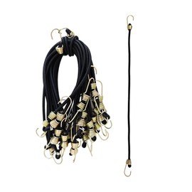 AUXBC 20PCS 14Inch Mini Black Bungee Cords with Yellow Hooks, Heavy Duty Elastic Straps for Securing Tarps, Tents, Cargo, Camping, Hiking, Hunting