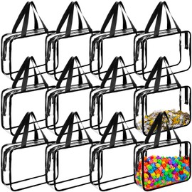 Cosblank 12 Pieces Large Toy Storage Bags with Zipper Clear PVC Organizing Bags Waterproof Zippered Toy Storage Organizer for Building Blocks Puzzle Stationery Books Classroom(Black)