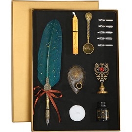 Domary Juego de pluma y tinta vintage, pluma estilográfica brillante, pluma de inmersión de caligrafía, pluma de firma con puntas de repuesto, soporte para bolígrafo, de cumpleaños de lujo para
