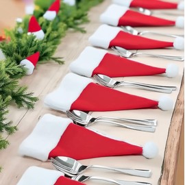 ViLiyDuo Pack of 50 Mini Christmas Hats, Christmas Cutlery Pockets, Santa Hat, Cutlery Holder, for Party Table Decoration, Christmas Decoration