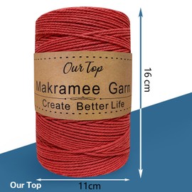 OurTop Premium Macrame Yarn Red, 2 mm x 500 m Macrame Cord, Macrame Cord, Yarn for DIY Crafts, Weaving Decoration, Hanging Plant Hanger