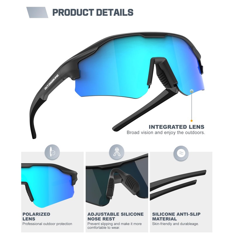 OUTDOORKING Sunglasses-for-Men Sports Sun-Glasses Polarized-Sunglasses-Men: UV400 Protection for Running Baseball
