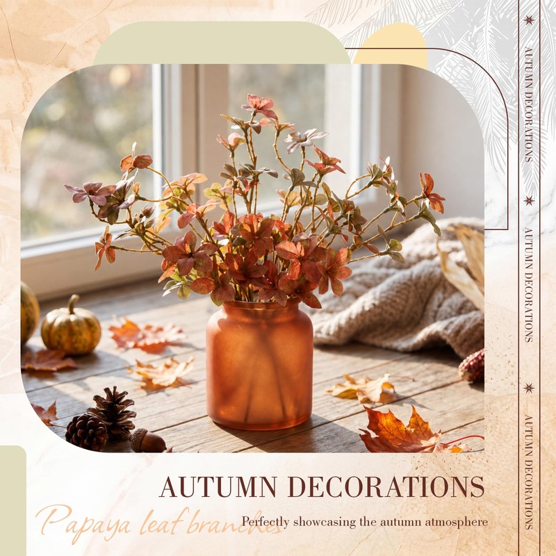 6 Pcs Fall Stem for Vases Artificial Rusty Leaves Branch
