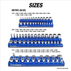 OEMTOOLS 22461 6 Pack Set Metric and SAE Magnetic Socket Tray Set, Green and Blue Socket Organizers, 1/4, 3/8, 1/2 Inch Drive Socket Organizer Tray Set