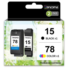 Zencoma Ink Cartridge 78 15 Replacement for HP 15 78 Ink C6615DN & C6578AN for HP 940C Ink Deskjet 812c PSC 750 Officejet V40 G85 Ink(1Black/1Tri-Color, 2Pack)