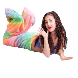 sanvpwsan Mermaid Tail Blanket for Kids, Glow in The Dark Mermaid Blanket Tail for Girls, Wearable Soft Flannel Fleece Sleeping Bag Blanket, for Girls