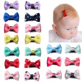Norhogo Hair Clips, Mini Hair Clips, Girls Bowknot Hair Clip Grosgrain Ribbon Fine Hair Clip for Baby Girls Newborn (20 Pieces)