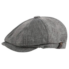 Kangqifen Unisex Summer 8 Panel Flat Cap Imitation Linen Vintage Peaked Newsboy Hat Adjustable 56-59CM Dark Grey