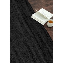 HOMEMONDE Jute Rug 2'x3' Rectangular Boho Home Decor Area Rug - Black Hand Woven Rustic Vintage Reversible Braided Rug for Entryway, Bedroom, Kitchen, Living Room, Hallway, Dining Room