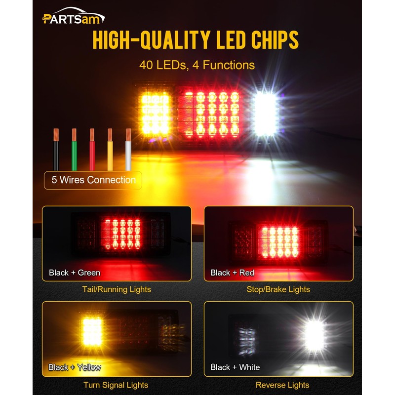 Partsam 2Pcs LED Truck Trailer Tail Lights Bar Kit 40