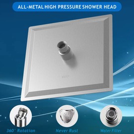 Voolan Rain Shower head, High Pressure Shower Head Made of 304 Stainless Steel, Relaxed Shower Experience Even at Low Water Flow and Pressure (8" Brushed Nickel)