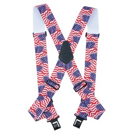KUNN Men's Side Clip Suspenders,2 inch Heavy Duty Hook End Belt Adjustable Suspender,American Flag
