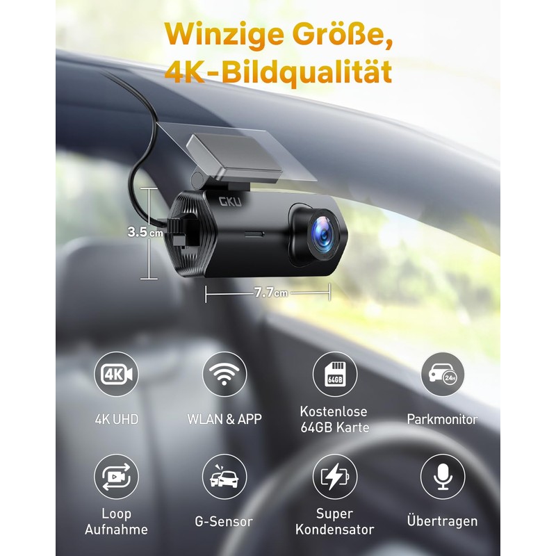 GKU 4K Dash Cam Car, Dash Cam for the Front,