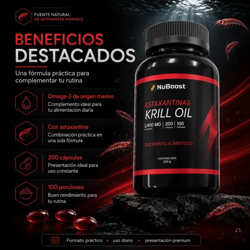 Krill Oil Con Astaxantina 2400 Mg 200 Cápsulas