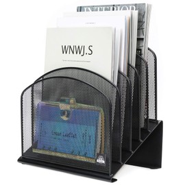 Delifox 2 Pack Inclined File Organizer Metal Rack, 5 Sections Office Desktop Document Holder, Mail Sorter, Mesh Collection