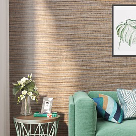 FunStick 24"x394" Textured Tan Brown Wallpaper Peel and Stick Grasscloth Wallpaper for Bedroom Bathroom Thick Removable Brown Contact Paper Peel and Stick Wallpaper for Cabinets Living Room Cubicle