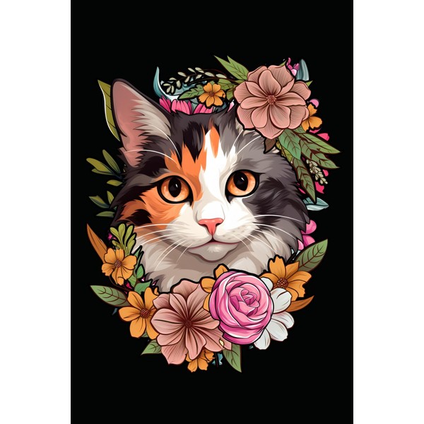 Cute Floral Calico Cat: Blank Lined Calico Cat Journal/Notebook