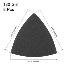 sourcing map Triangular Sandpaper Hook and Loop Triangle Sanding Pad Fit 3-1/2" Oscillating Multi-Tool Silicon Carbide for Wet/Dry Use 180 Grit 8pcs