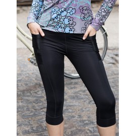 Terry Cycling Capris for Women Padded Bike Capris, Holster Hi-Rise High Waist Knicker, Regular & Plus Size Capris - Black, Medium