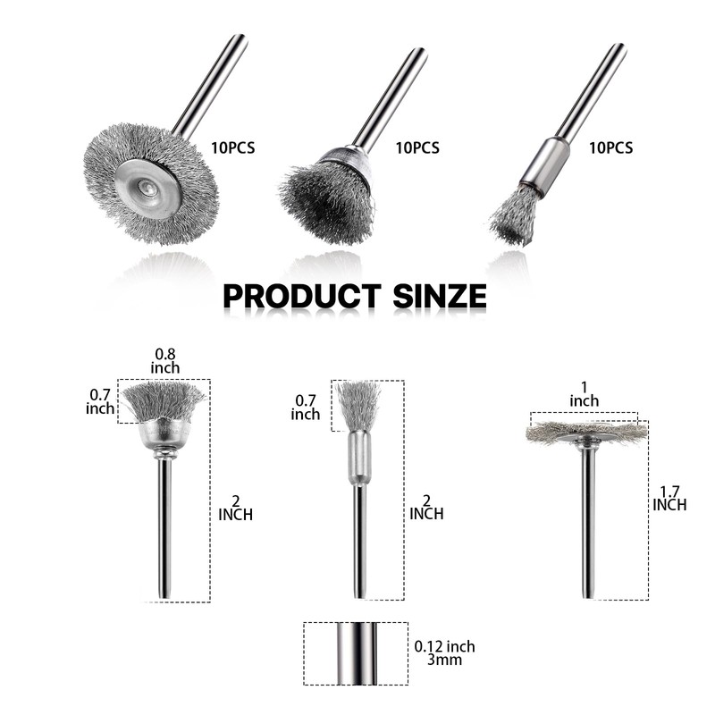 30 Pieces Stainless Steel Wire Brushes, Mini Wire Brush Polishing