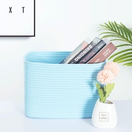 MINTWOOD Design 3-Pack Storage Baskets for Shelves, Decorative Baskets for Organizing, Woven Baskets for Storage, Book Basket Cube Storage Bin Box, Pantry Closet and Shoe Organizers, Sky Blue