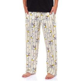 Peanuts Pajama Pants Mens Snoopy Baseball All Over Print Lounge Bottoms (Small)