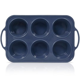 Vnray Jumbo Silicone Muffin Pan with Metal Frame, Non Stick Silicone Cupcake Pan with Handles 6 Cup, BPA Free Silicon Muffin Tin Tray Extra Large for baking, egg bites, Cupcake Mold Grey