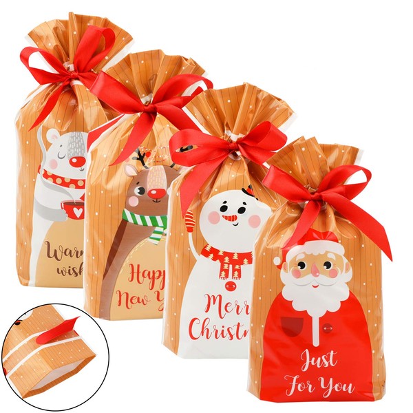HOWAF 30pcs Christmas Drawstring Gift Bag, Christmas Goody Bags, Xmas Gift Bag, Christmas Holiday Treats Bags, Christmas Party Supplies Party Favors Candy Presents Or Gift Wrapping