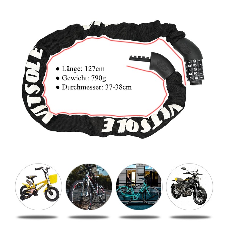 Bicycle Lock Bicycle Chain Lock with Numbers and High Security