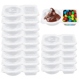 Jtuxcke Snack Pack Containers with 2 Compartments and Lids, 15-Piece Set, Reusable Dipping Containers Disposable 2 Compartment Snack Containers for Kids Adults
