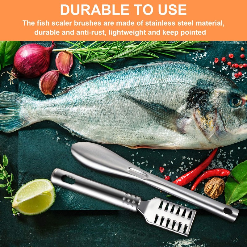 4 Piece Fish Scaler Remover Brush Set - Stainless Steel