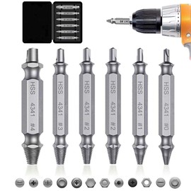 CeyMlem 6-Piece Screw Extractor Set, Damaged Screw Remover Extractor Set, with Magnetic Holder for Extension Tips, and Adapter for Removing Stripped/Broken Screws