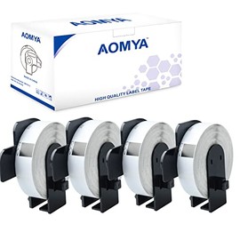 Aomya 4 Pack DK-1203 Compatible BRO Die-Cut File Folder Labels Paper Roll 2/3" x 3-7/16"(17mm x 87mm) White Labels with 4 Reusable Cartridges use for QL-700 QL570 QL710W QL800 QL810W QL1060N(4)