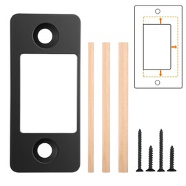 Deadbolt Restorer Strike Plates, 1" x 2-1/4" Black Large Hole Round Corner Strikes Backplate with Wood Dowel Strips and Screws Stainless Steel Latch Restorer Strike Plates for Home Door Repair Fix