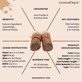 50 Bundles Unscented 5,000 Wood Pulp 11'' Incense Sticks Premium Natural Uncolored (Punk Sticks) 50 Pack. Add Any Aroma Depot Fragrance Oils to Make Your own Scented Sticks.