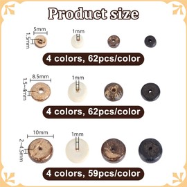 AHANDMAKER 732Pcs Flat Round Wooden Beads, 3 Sizes Wood Loose Spacer Beads Rondelle Button Beads for Necklace Bracelet DIY Crafts Jewelry Making, Hole: 1mm