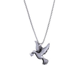 DUTACK Love Peace Dove Pigeon Heart Pendant Necklaces silvery Color Neck Chain Stainless Steel Chain for Women man with gift box