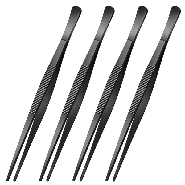 Yaomiao 4 Packs 8 Inch Bar Tweezers Black Long Garnish