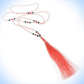 32" Necklace Long Beaded Peach Blue Red Beads With Tassel Pendant Unique Chic Crystal Rhinestone Elegant Jewelry Necklace For Women
