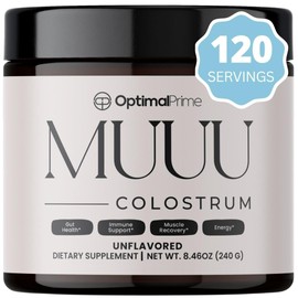 Optimal Prime Optimal Prime - MUUU Bovine Colostrum Supplement and Superfood Powder for Gut Health, Bloating, Immune Support, Hair, Skin, and Nails Unflavored, 120 Servings