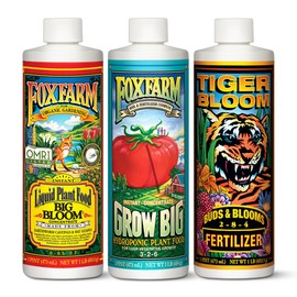 FoxFarm Hydro Liquid Trio Pack - Big Bloom, Grow Big Hydroponic, Tiger Bloom Fertilizers for Plant Growth, Bud Development & Abundant Fruit - Complete Hydroponic Plant Food Set - 3 Pint Bottles