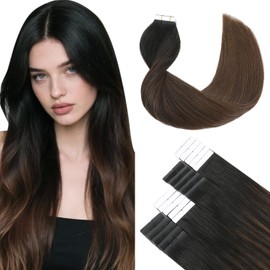 SURNEL Tape-In Real Hair Extensions, 1B Black Fading to 4 Medium Brown, Tape-In Extensions, 20 Inches, 50 g, 20 Pieces (#1BT4-50 cm)