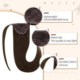 Hetto Ponytail Extensions Dark Brown Ponytail Extensions Human Hair Ponytail Hair Extensions Real Human Hair Pony tails Extension #4 Brown 14Inch 70g