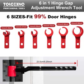 TOLCHENO 6 in 1 Door Hinge Adjustment Tool, Hinge Gap Adjusting Wrench for Residential, Cabinet Doors, High Carbon Steel,Multi-Size Wrench with Ergonomic Handle, Fits 0.39-0.98inch Hinges