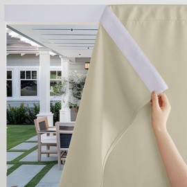 RYB HOME Stick on Outdoor Curtains, Blackout Windpeoof Waterproof Drapes for Patio Pergola Gazebo Porch, UV Protection & Self Adhesive Top and Back Tab Bottom Design, 52x84 Inch, Beige, 2 Panels