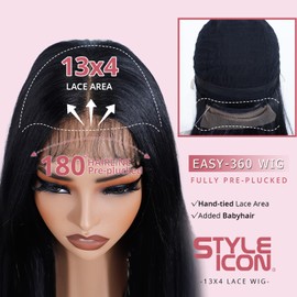 Style Icon Easy-360 Lace Wigs 28 inch Free Part Lace Frontal Wigs 13x4 HD Glueless Long Black Straight Layered Lace Front Wig for Women Synthetic Wig