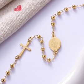 Cross Gift, Dainty Gold Cross Virgin Mary Charm Rosary Chain Catholic Bracelet, Women's Faith Jewelry Miraculous Medal Bracelet, Inspirational Christian Gift for Confirmation, Baptism